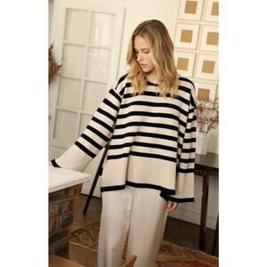 Rosae Paris Wool Cashmere Breton Striped Knit Bell Sleeve Sweater Rare 1 Small